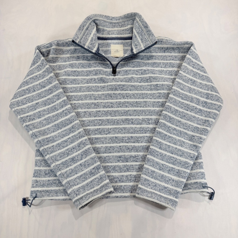 Thread & Supply Fleece Pullover Womens Small Blue White Striped Quarter Zip